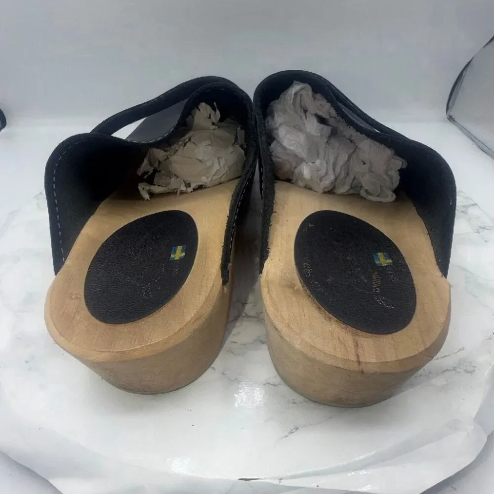 LOTTA’S From Stockholm Swedish Black Leather and Wooden Clogs-EUR 44/US Women’s